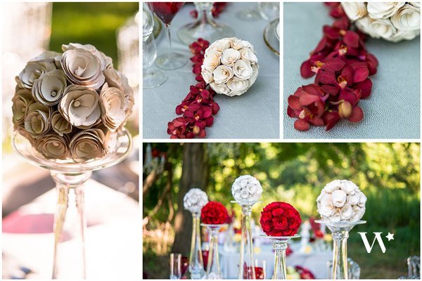 decoraton mariage boule de fleurs sur bougeoirs haut pour centre de table